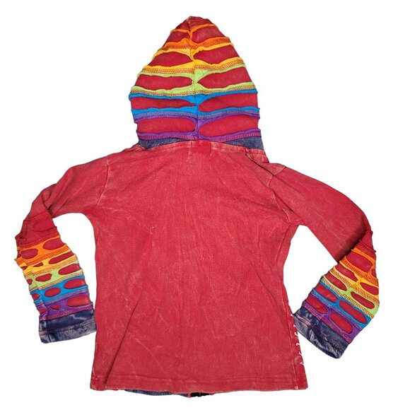 Rising International Kid Rainbow Patchwork Hoodie Jacket Peace Signs Butterflies - Picture 6 of 6
